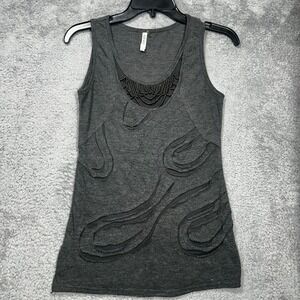 Mur Mur Tank Top Womens Small Gray Beaded Neckline Abstract Applique Sleeveless